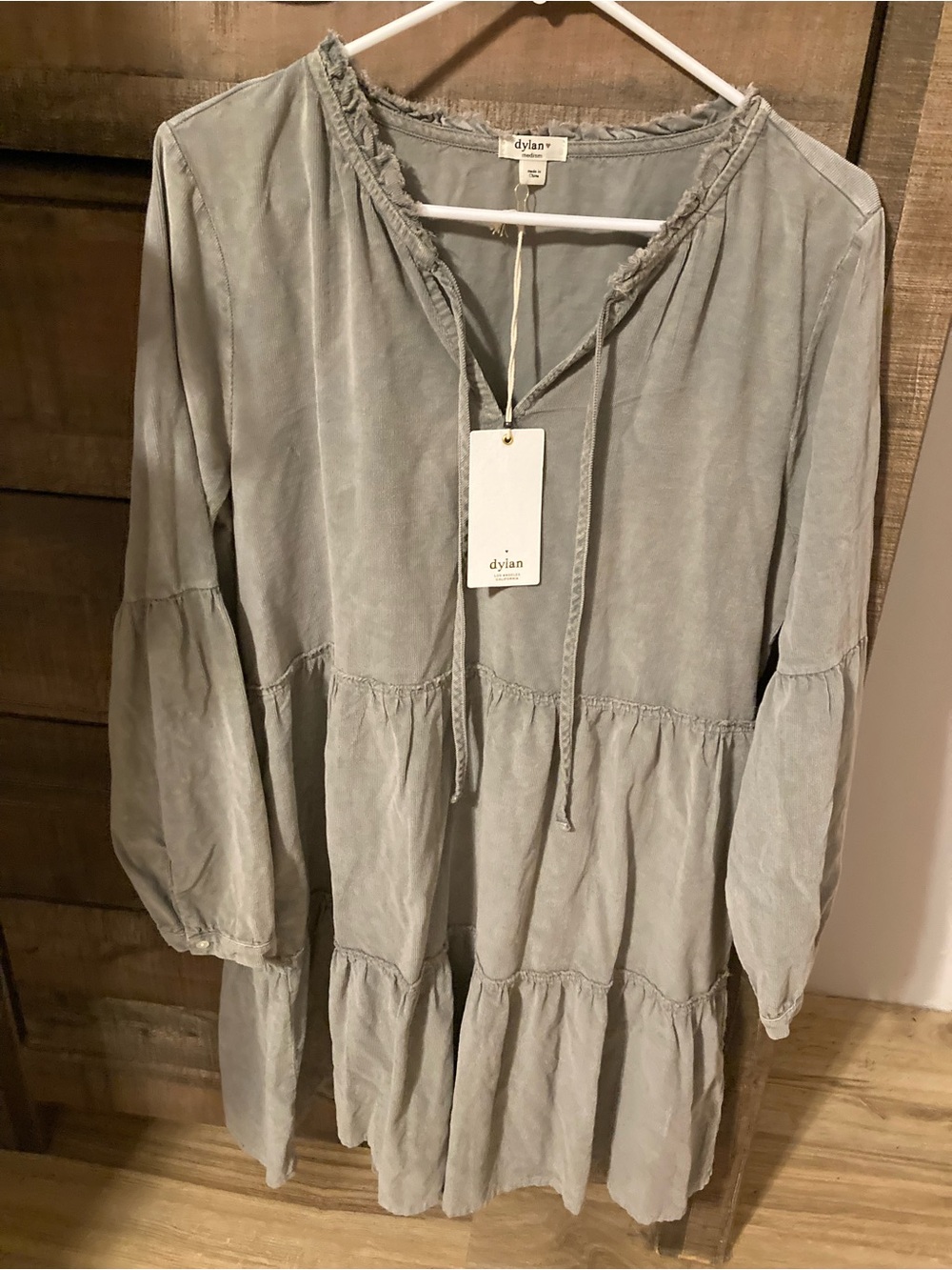 dylan Soft Gray Tiered Tie-Neck Dress